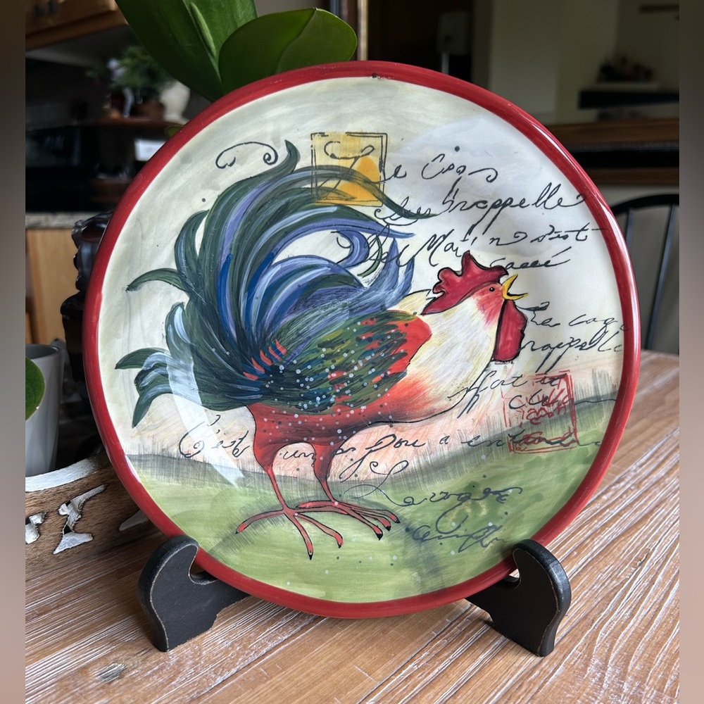 11” Certified International Cream and Red Ceramic Dinner Plate